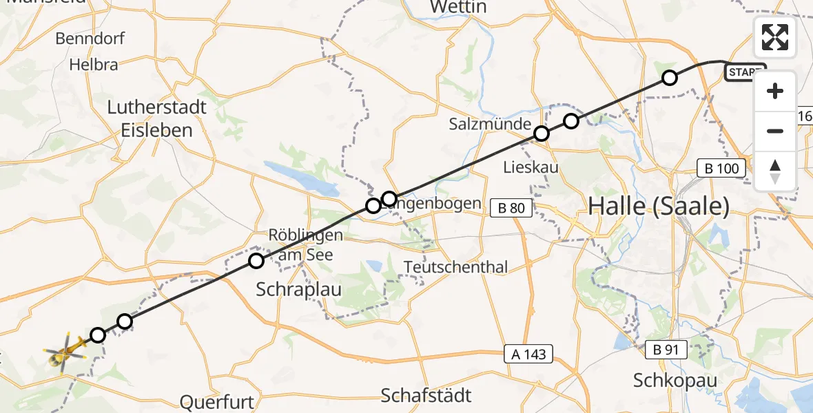 Flugroute Rettungshubschrauber Landsberg - Allstedt, 25 Juni 2026, 11:59