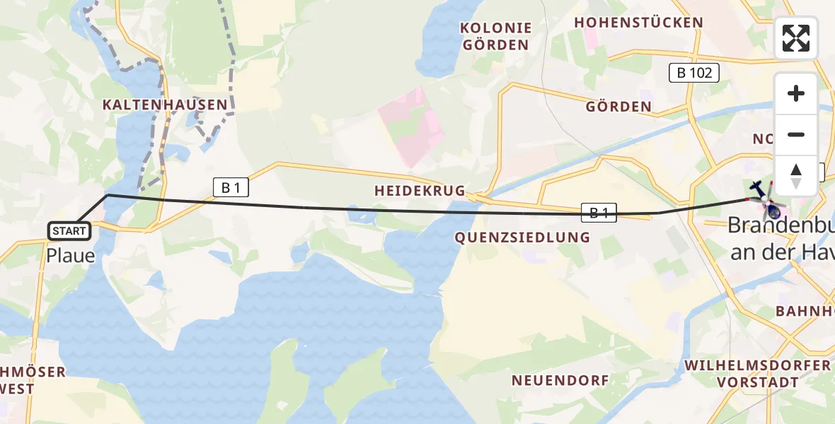 Flugroute Polizeihubschrauber Brandenburg an der Havel - Brandenburg an der Havel, 25 Juni 2026, 11:59