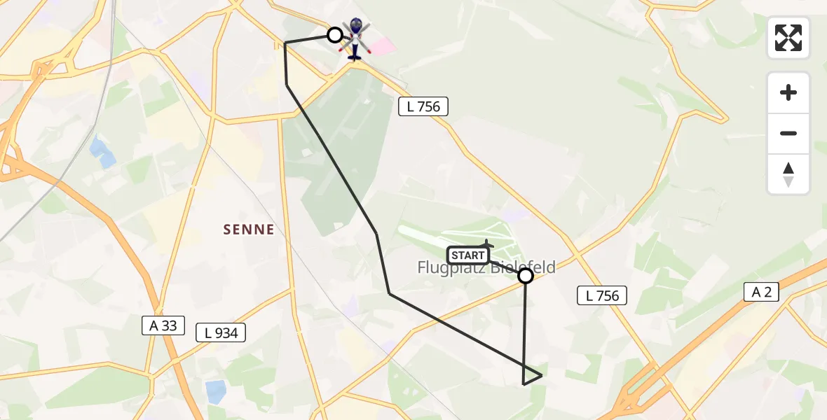 Flugroute Polizeihubschrauber Bielefeld Flughafen - Luftrettungszentrum Bielefeld, 25 Juni 2026, 12:00