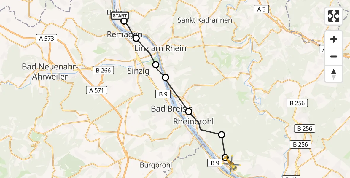 Flugroute Ambulanzhubschrauber Unkel - Leutesdorf, 25 Juni 2026, 12:02