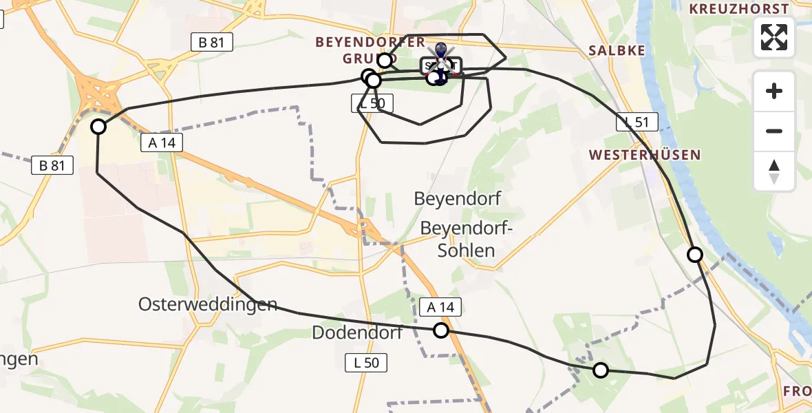 Flugroute Polizeihubschrauber Magdeburg City Flugplatz - Magdeburg City Flugplatz, 25 Juni 2026, 12:11