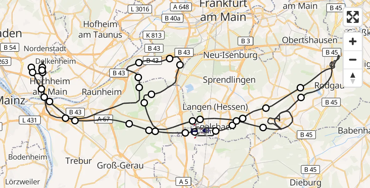 Flugroute Polizeihubschrauber Flughafen Frankfurt-Egelsbach - Flughafen Frankfurt-Egelsbach, 25 Juni 2026, 12:20