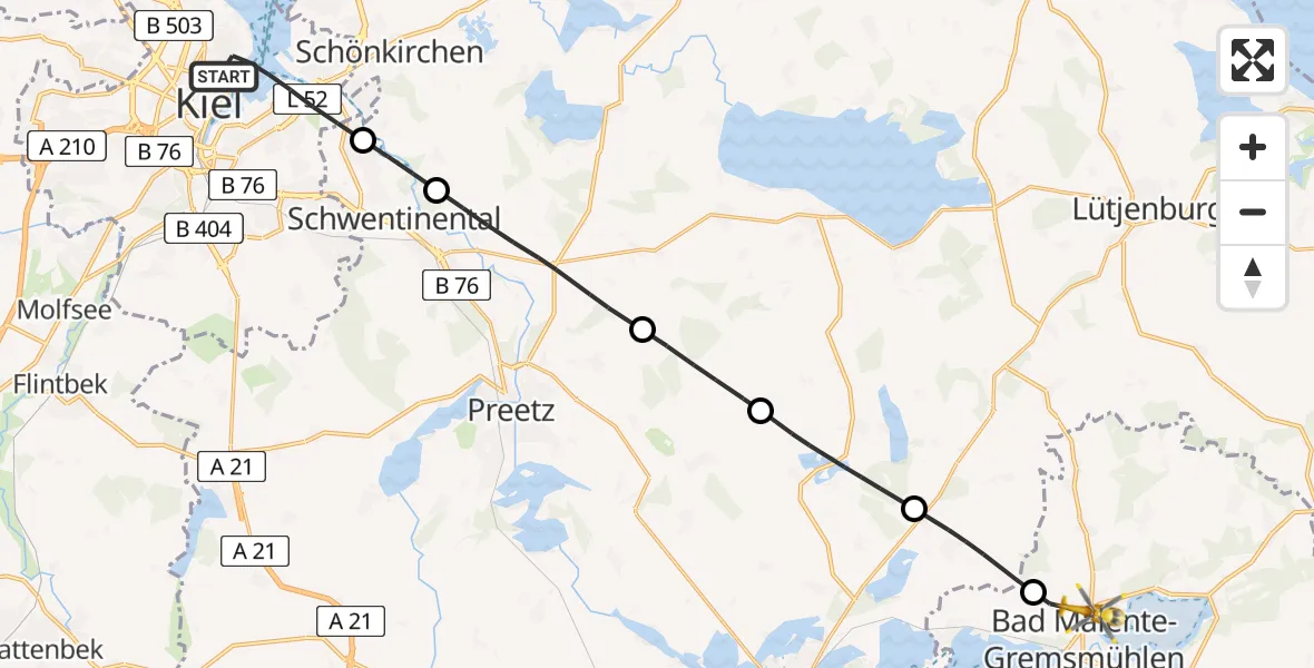Flugroute Ambulanzhubschrauber Kiel - Malente, 25 Juni 2026, 12:28