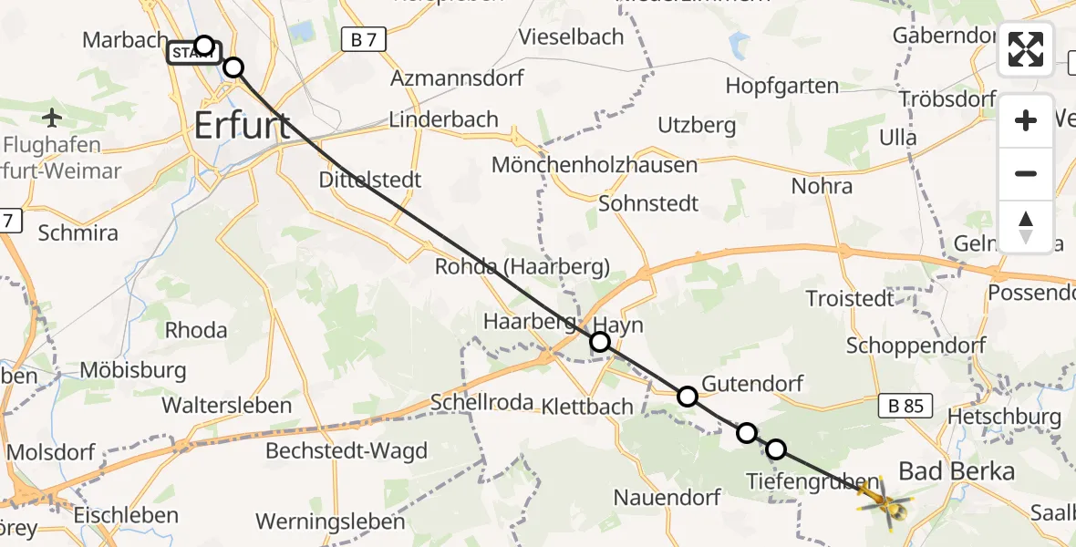 Flugroute Ambulanzhubschrauber Helios Clinic Erfurt - Bad Berka, 25 Juni 2026, 12:40