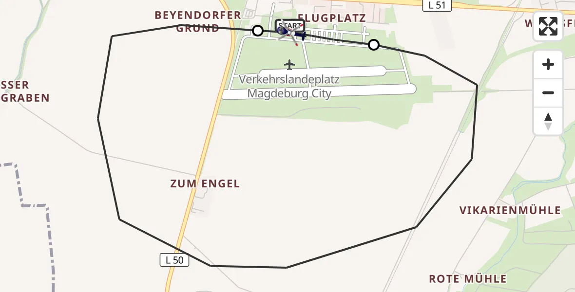Flugroute Polizeihubschrauber Magdeburg City Flugplatz - Magdeburg City Flugplatz, 25 Juni 2026, 12:52