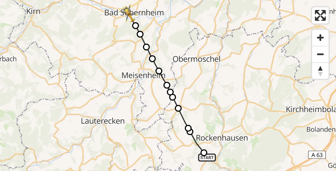 Flugroute Rettungshubschrauber Imsweiler UL - Bad Sobernheim, 25 Juni 2026, 12:58