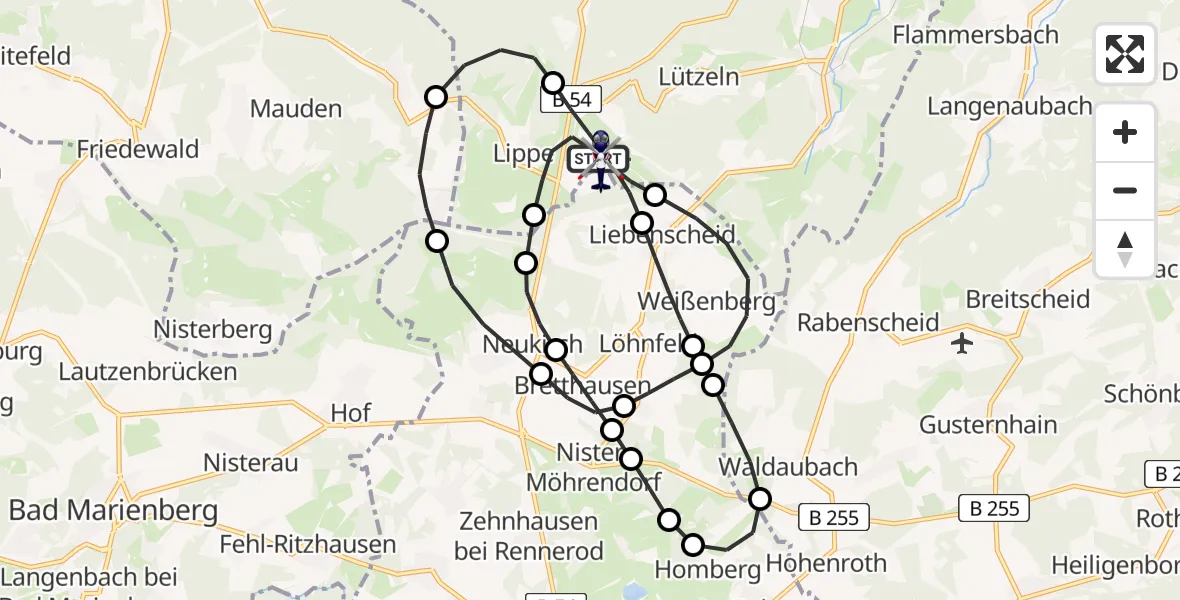 Flugroute Polizeihubschrauber Siegerland Flughafen - Siegerland Flughafen, 25 Juni 2026, 13:09