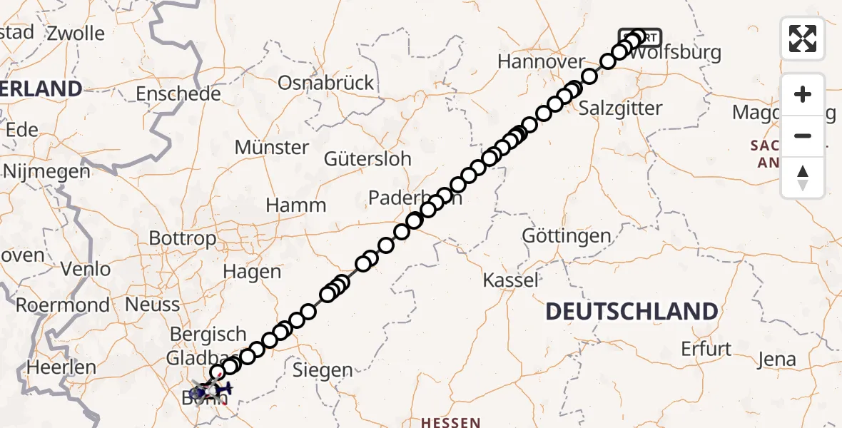 Flugroute Polizeihubschrauber Gifhorn Bundespolizei Hubschrauberlandeplatz - Sankt Augustin, 25 Juni 2026, 13:12