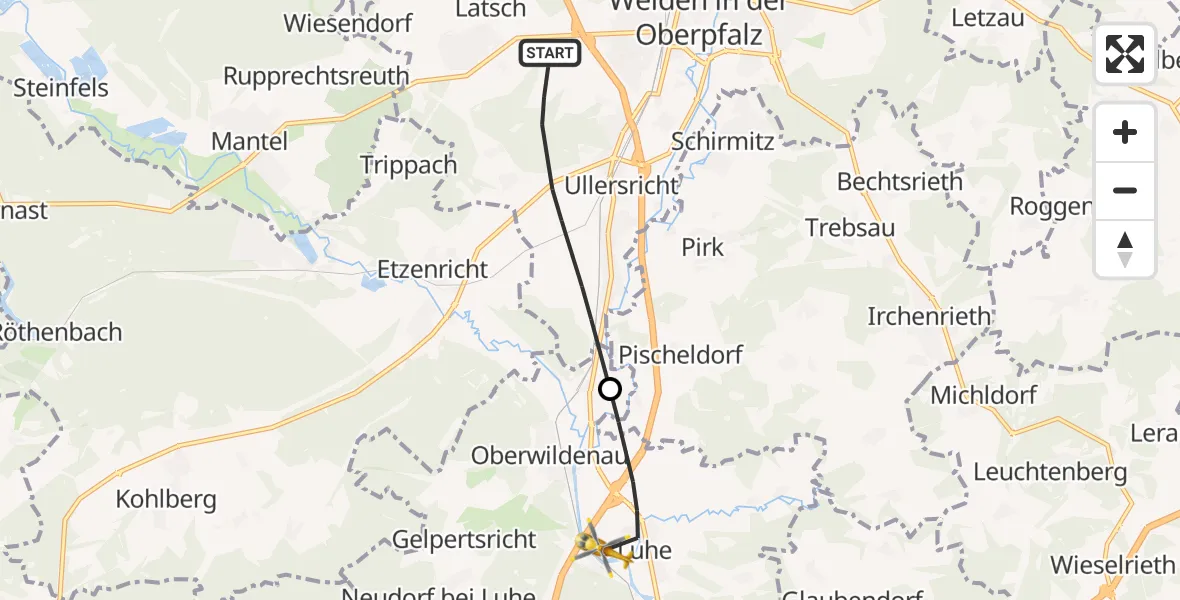 Flugroute Rettungshubschrauber Weiden i.d.OPf. - Luhe-Wildenau, 25 Juni 2026, 13:18