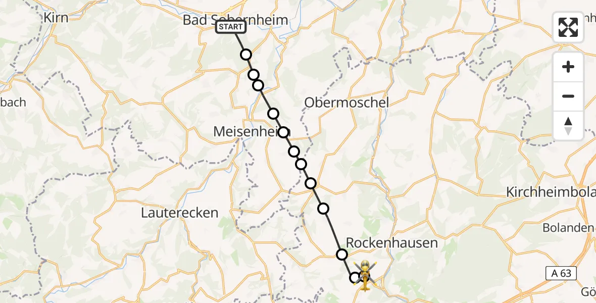 Flugroute Rettungshubschrauber Bad Sobernheim - Imsweiler UL, 25 Juni 2026, 13:24