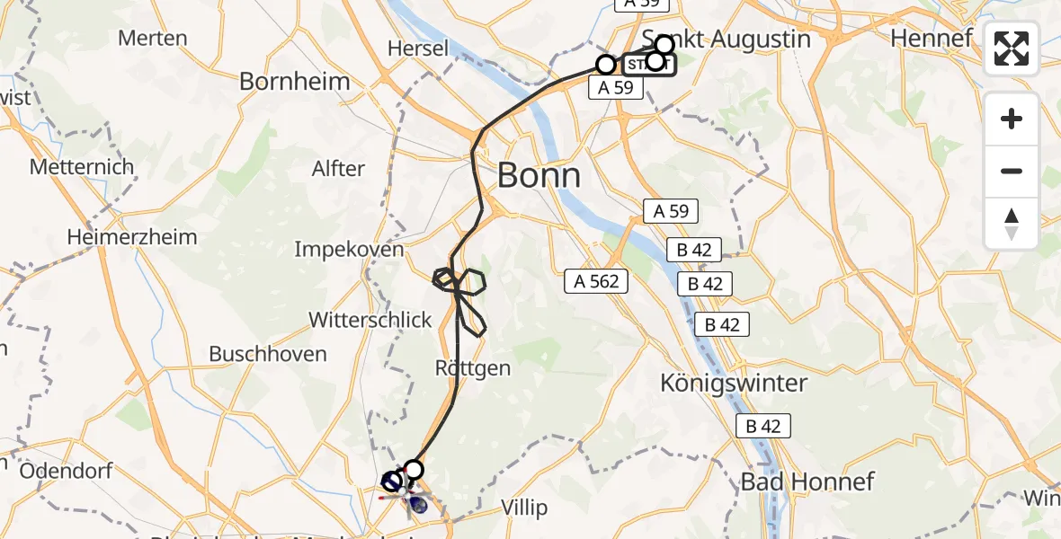 Flugroute Polizeihubschrauber Sankt Augustin - Meckenheim, 25 Juni 2026, 13:24