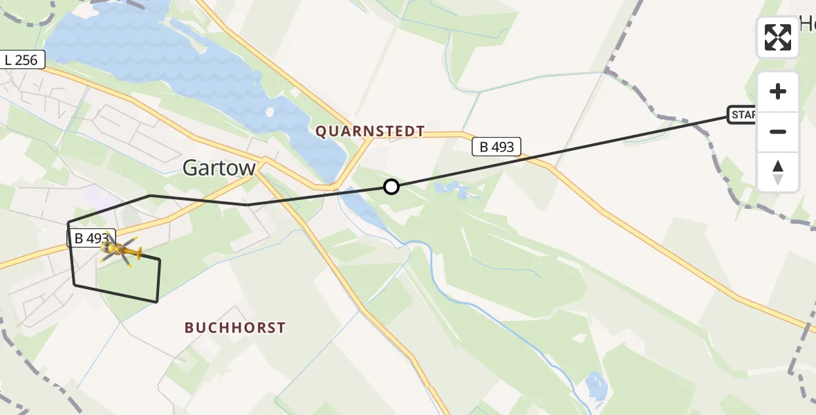 Flugroute Rettungshubschrauber Schnackenburg - Gartow, 25 Juni 2026, 13:26