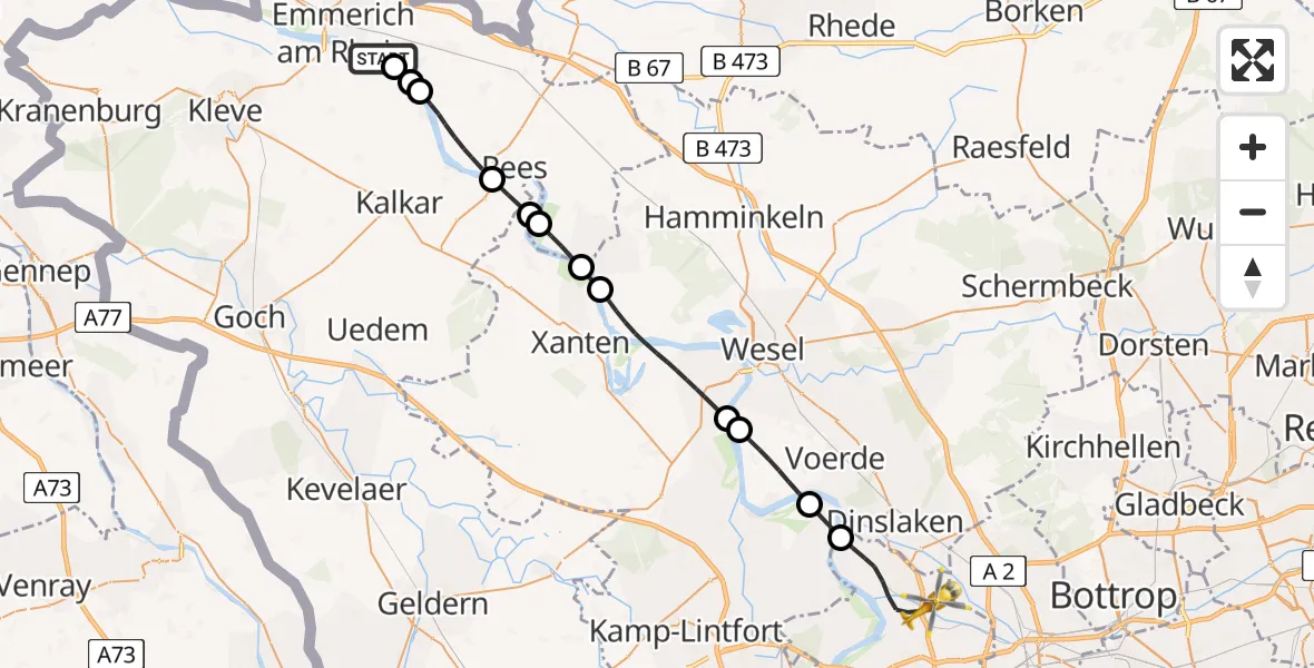 Flugroute Rettungshubschrauber Emmerich Flugplatz - Duisburg, 25 Juni 2026, 13:28