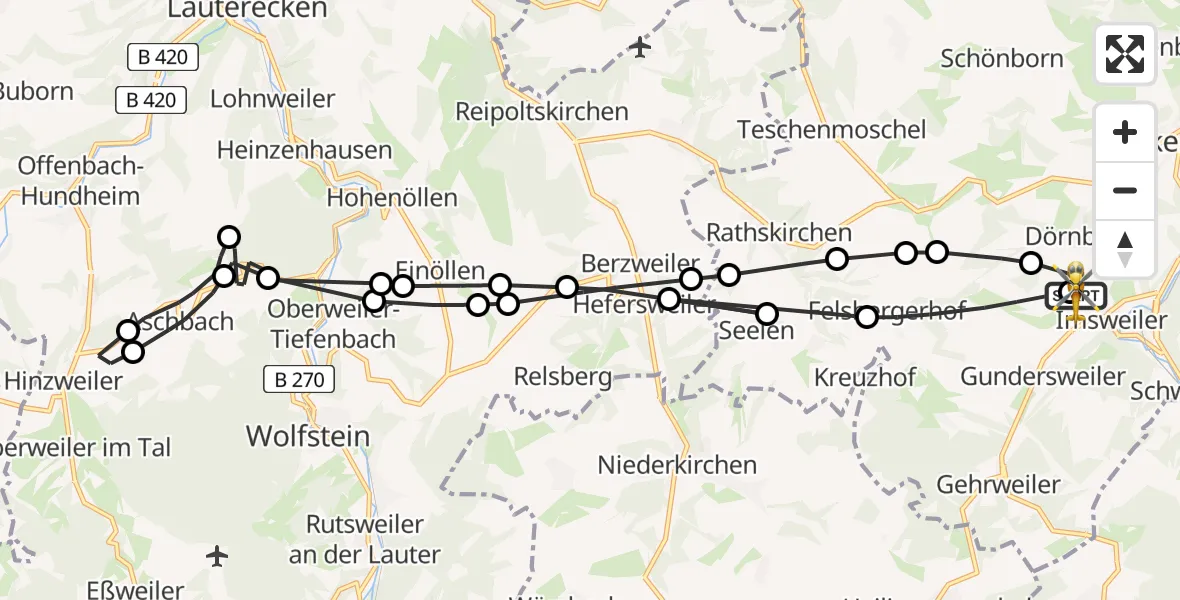 Flugroute Rettungshubschrauber Imsweiler UL - Imsweiler UL, 25 Juni 2026, 13:51