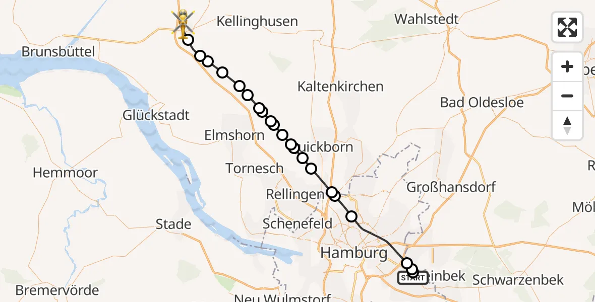 Flugroute Ambulanzhubschrauber Christoph Hansa ADAC Hubschrauberlandeplatz - Itzehoe, 25 Juni 2026, 13:54