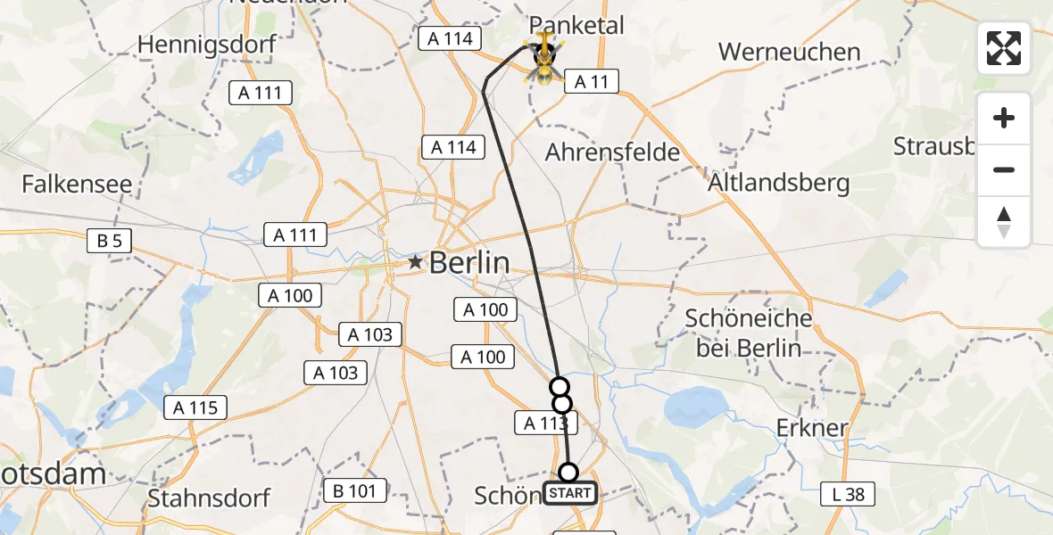 Flugroute Rettungshubschrauber Schönefeld - Helios Clinic Berlin-Buch, 25 Juni 2026, 13:54