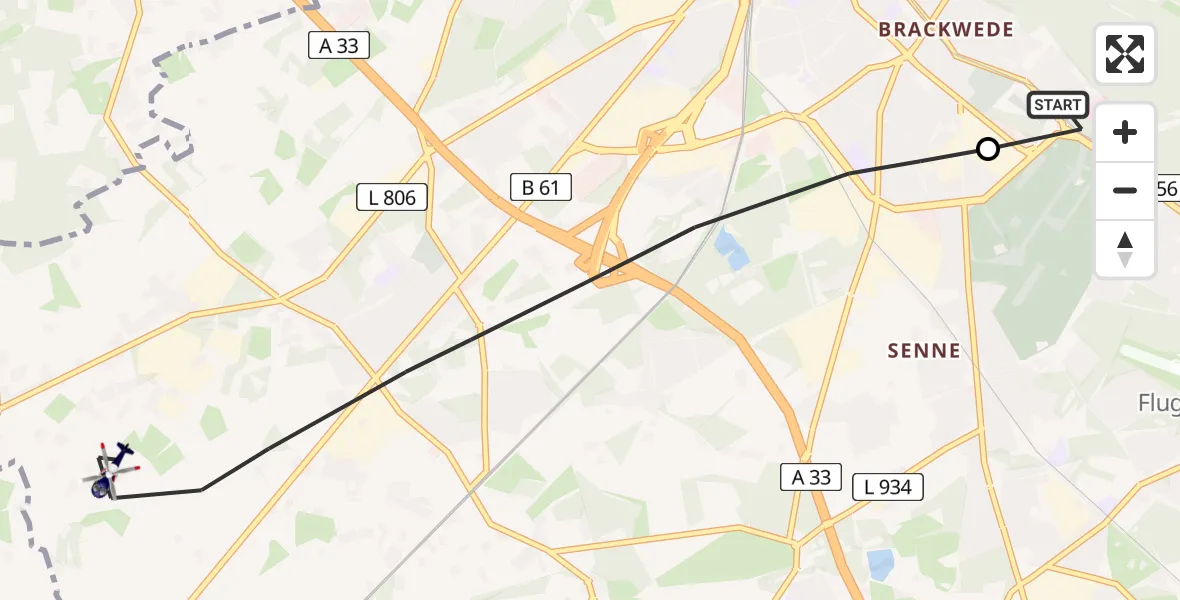 Flugroute Polizeihubschrauber Luftrettungszentrum Bielefeld - Bielefeld, 25 Juni 2026, 14:10