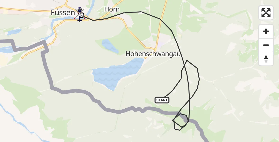 Flugroute Polizeihubschrauber Schwangau - Füssen, 25 Juni 2026, 14:18