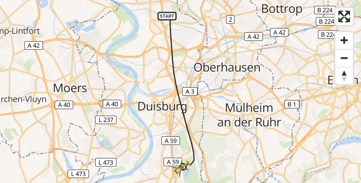 Flugroute Rettungshubschrauber Duisburg - Duisburg Air Rescue Hubschrauberlandeplatz (Christoph 9), 25 Juni 2026, 14:21