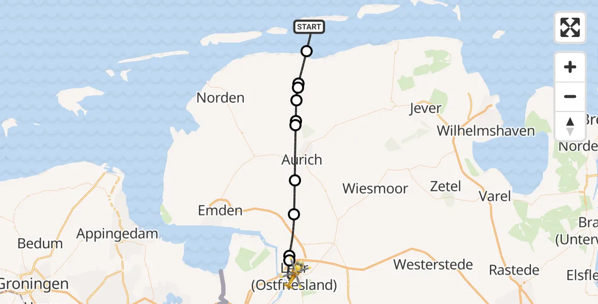 Flugroute Ambulanzhubschrauber Noordzee - Leer (Ostfriesland), 25 Juni 2026, 14:23