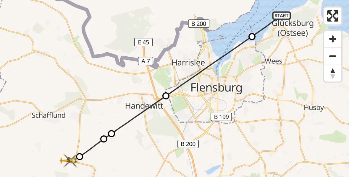 Flugroute Rettungshubschrauber Glücksburg (Ostsee) - Lindewitt, 25 Juni 2026, 14:25