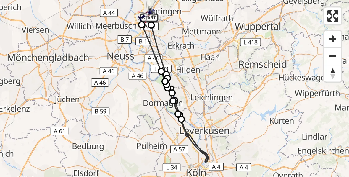 Flugroute Polizeihubschrauber Düsseldorf Flughafen - Düsseldorf Flughafen, 25 Juni 2026, 14:26
