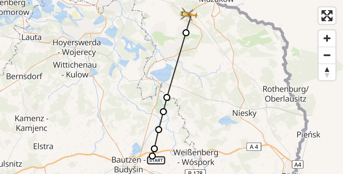 Flugroute Rettungshubschrauber Bautzen Flugplatz - Weißwasser/O.L., 25 Juni 2026, 14:27