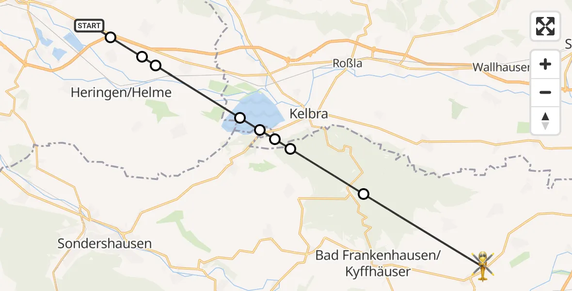 Flugroute Rettungshubschrauber Nordhausen - Bad Frankenhausen/Kyffhäuser, 25 Juni 2026, 14:29