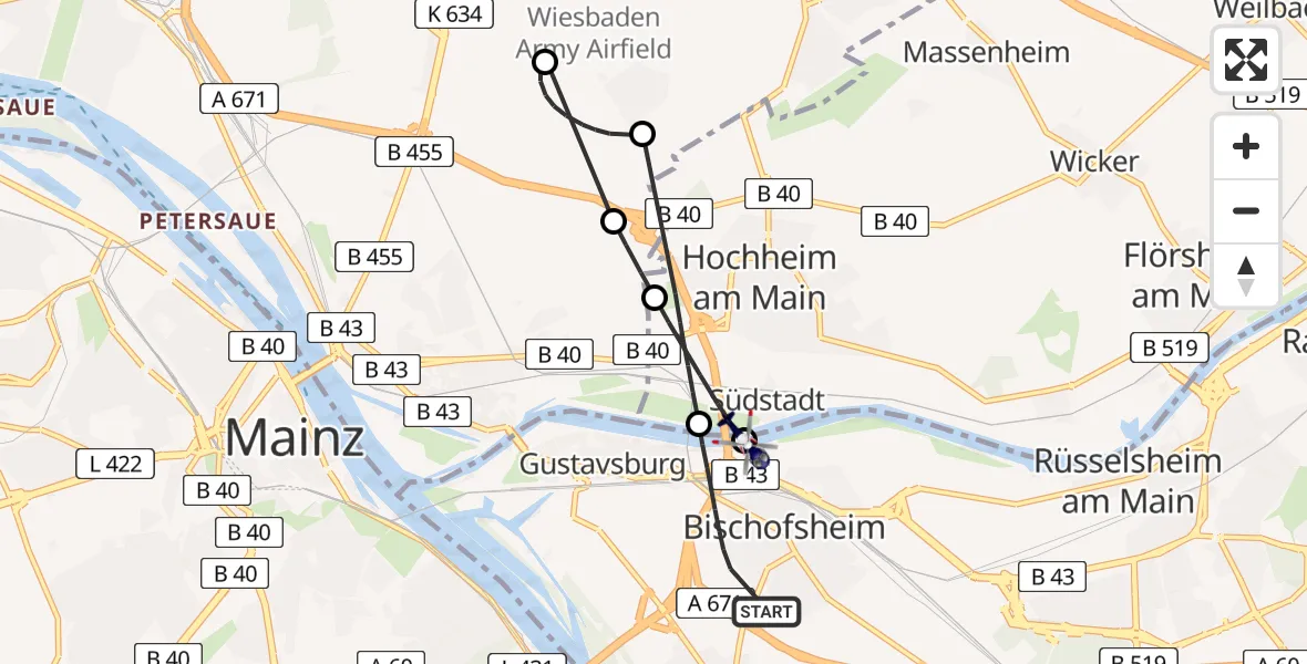 Flugroute Polizeihubschrauber Bischofsheim - Bischofsheim, 25 Juni 2026, 14:30