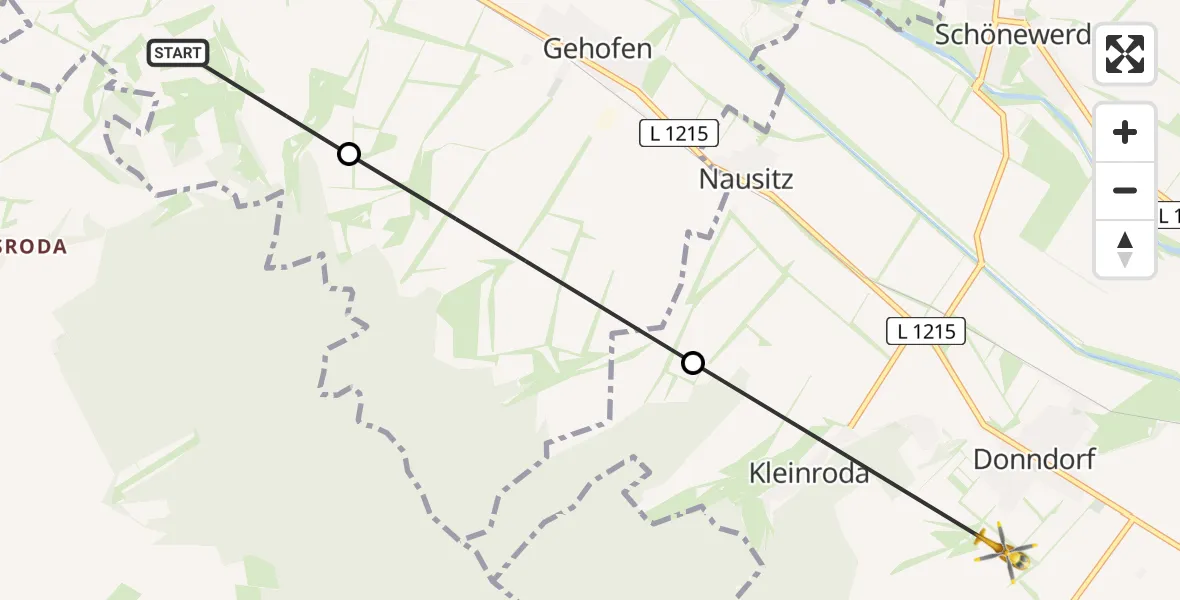 Flugroute Rettungshubschrauber Reinsdorf - Roßleben-Wiehe, 25 Juni 2026, 14:37