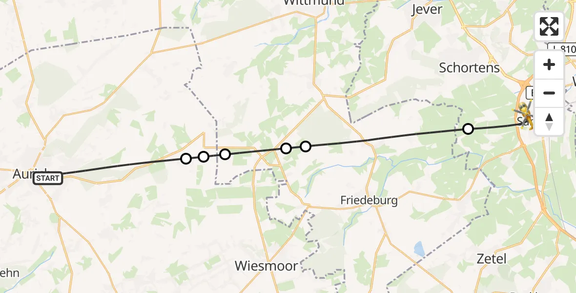 Flugroute Rettungshubschrauber Aurich - Sande, 25 Juni 2026, 14:37