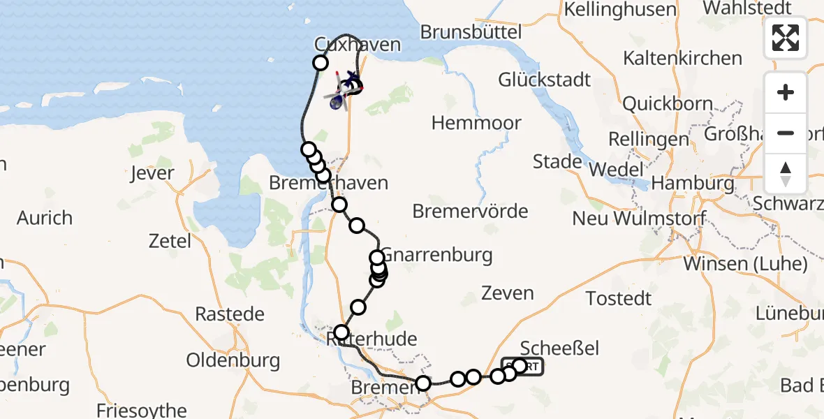 Flugroute Polizeihubschrauber Bötersen - Nordholz-Spieka Flugplatz, 25 Juni 2026, 14:42