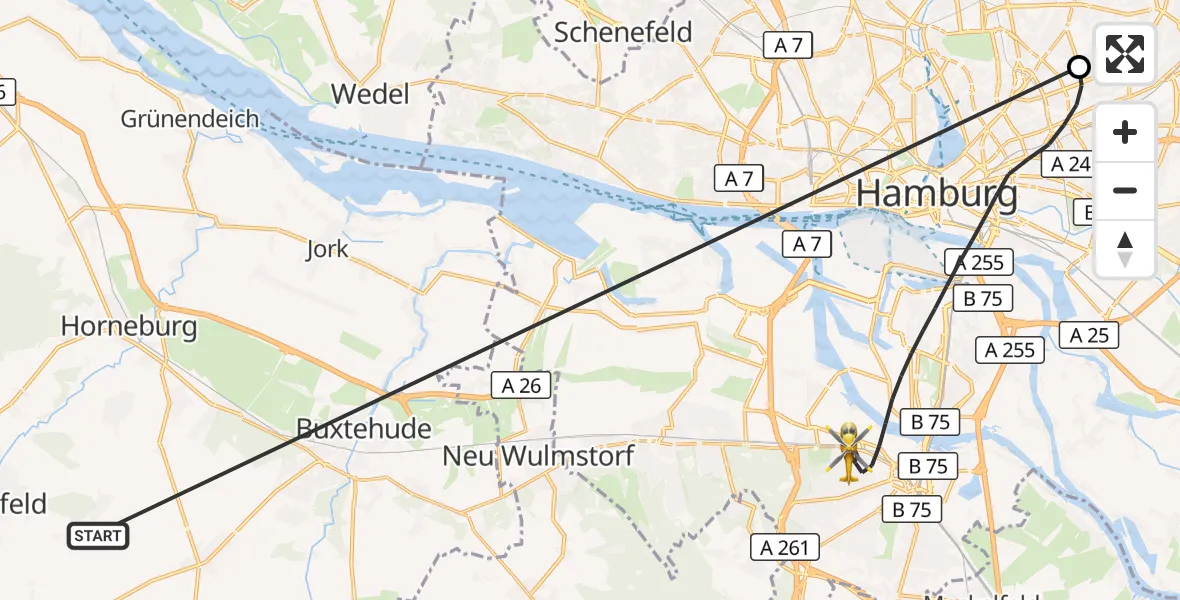 Flugroute Rettungshubschrauber Harsefeld - Hamburg, 25 Juni 2026, 14:48