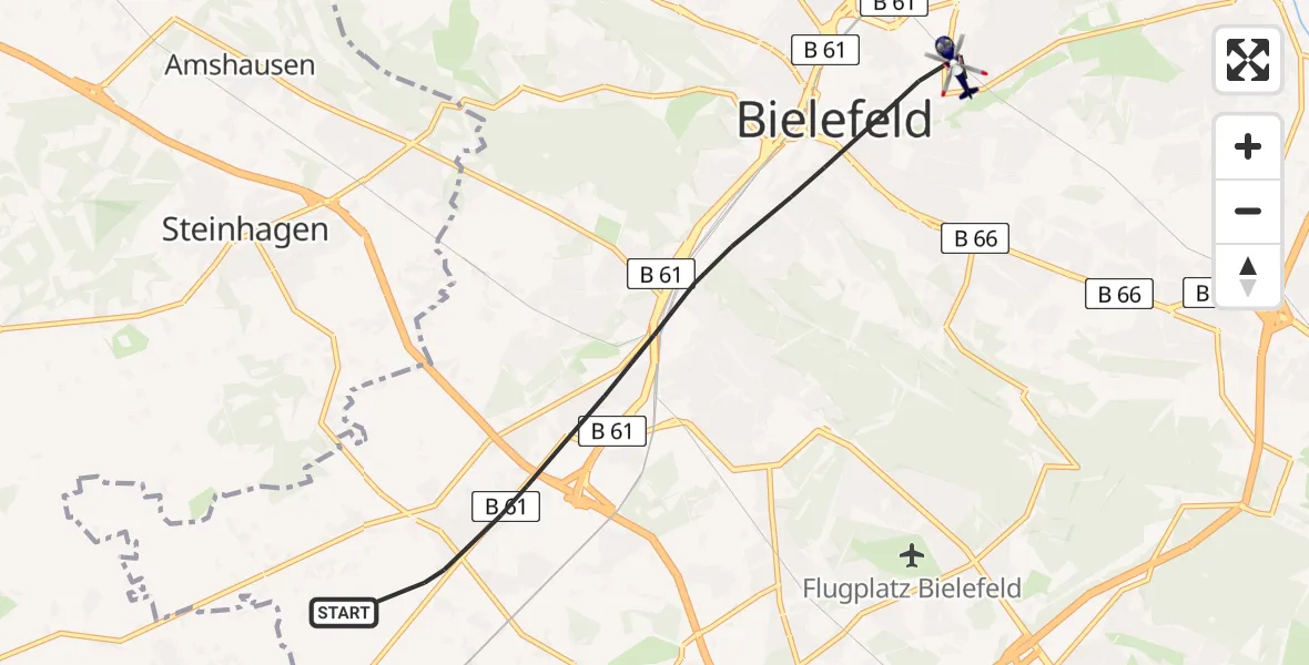 Flugroute Polizeihubschrauber Bielefeld - Bielefeld, 25 Juni 2026, 14:49