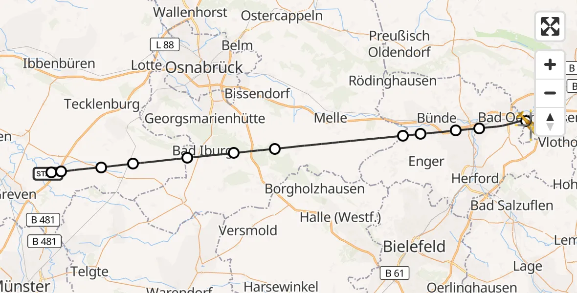 Flugroute Ambulanzhubschrauber Christoph  Westfalen-ADAC - Bad Oeynhausen, 25 Juni 2026, 14:52