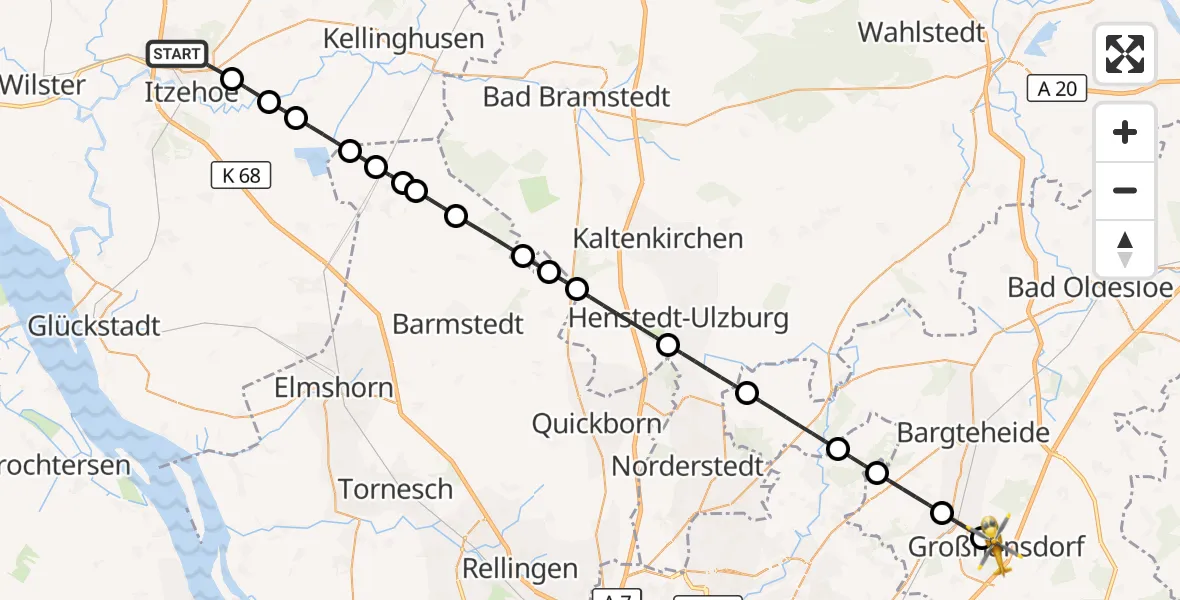 Flugroute Ambulanzhubschrauber Itzehoe - Großhansdorf, 25 Juni 2026, 15:03