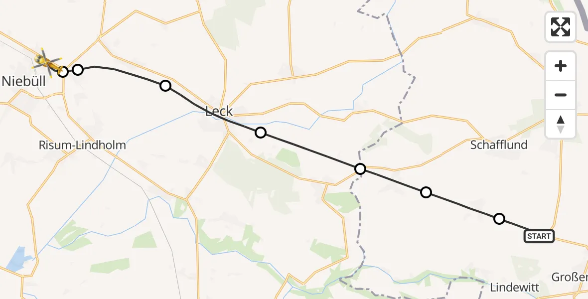 Flugroute Rettungshubschrauber Lindewitt - Niebüll, 25 Juni 2026, 15:08