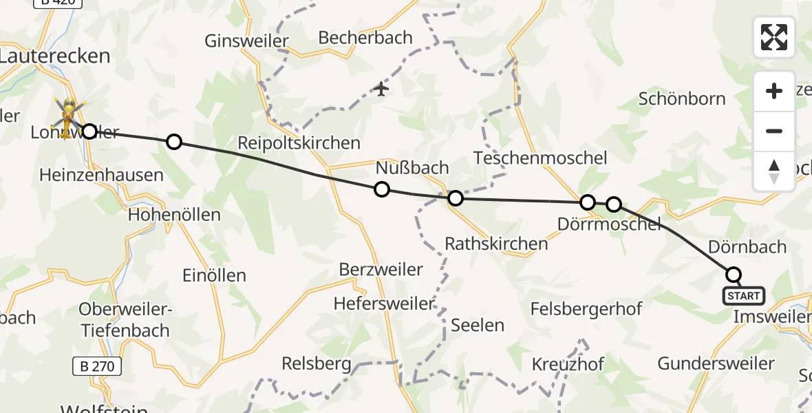 Flugroute Rettungshubschrauber Imsweiler UL - Lohnweiler, 25 Juni 2026, 15:13