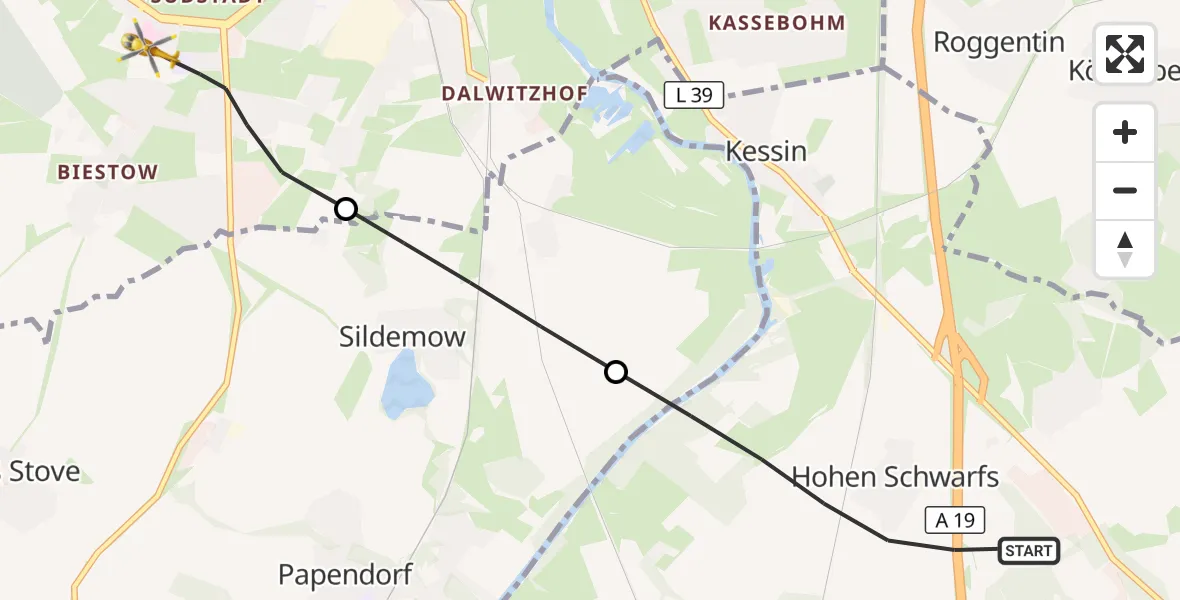 Flugroute Ambulanzhubschrauber Dummerstorf - Rostock, 25 Juni 2026, 15:13