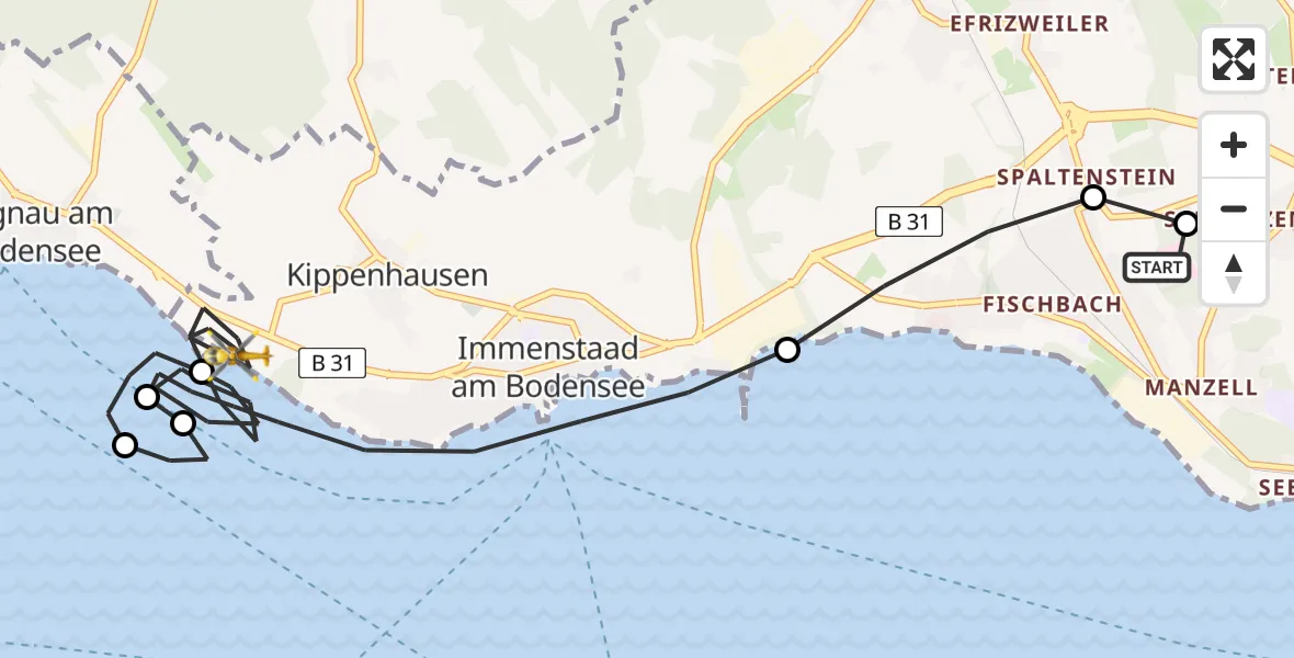 Flugroute Rettungshubschrauber Friedrichshafen Hospital - Immenstaad am Bodensee, 25 Juni 2026, 15:14
