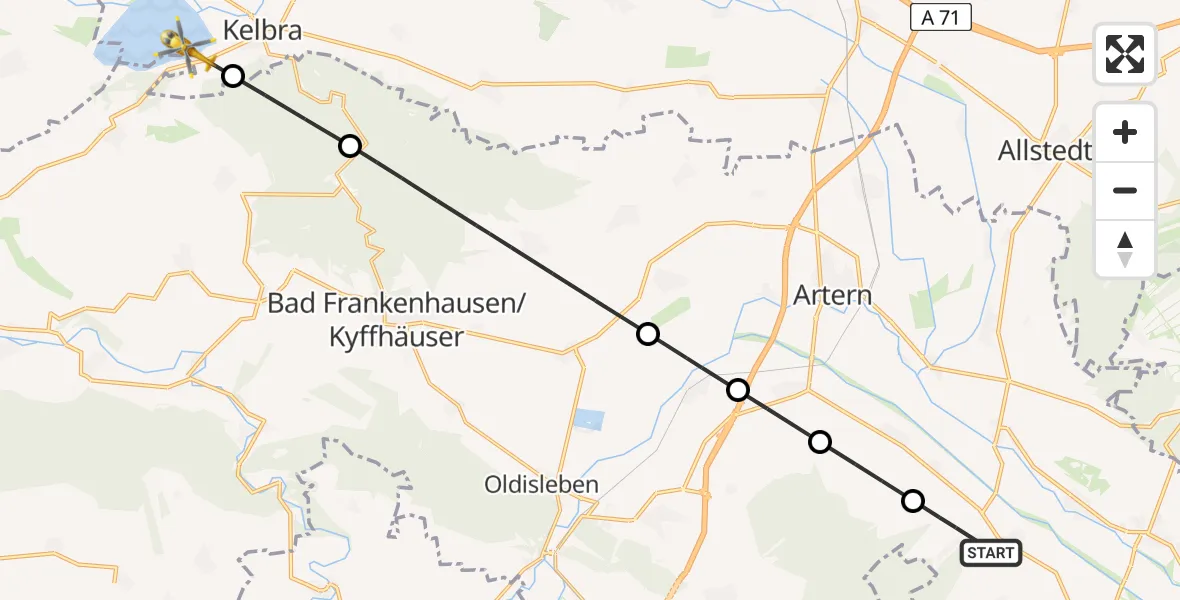 Flugroute Rettungshubschrauber Roßleben-Wiehe - Kelbra (Kyffhäuser), 25 Juni 2026, 15:16