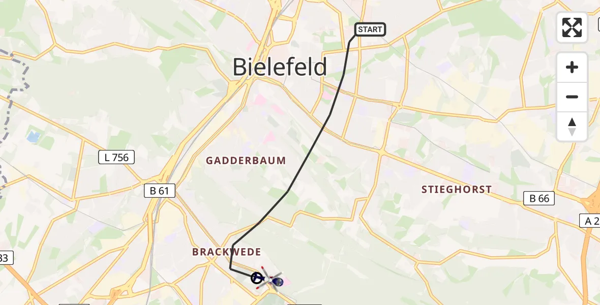 Flugroute Polizeihubschrauber Bielefeld - Luftrettungszentrum Bielefeld, 25 Juni 2026, 15:29