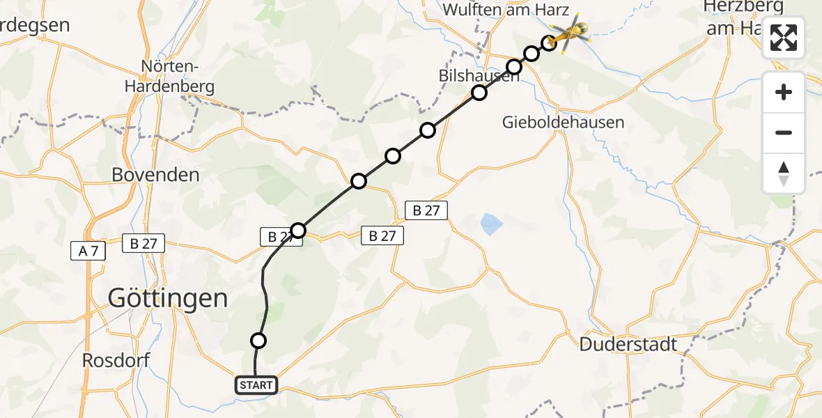 Flugroute Rettungshubschrauber Gleichen - Hattorf am Harz, 25 Juni 2026, 15:39