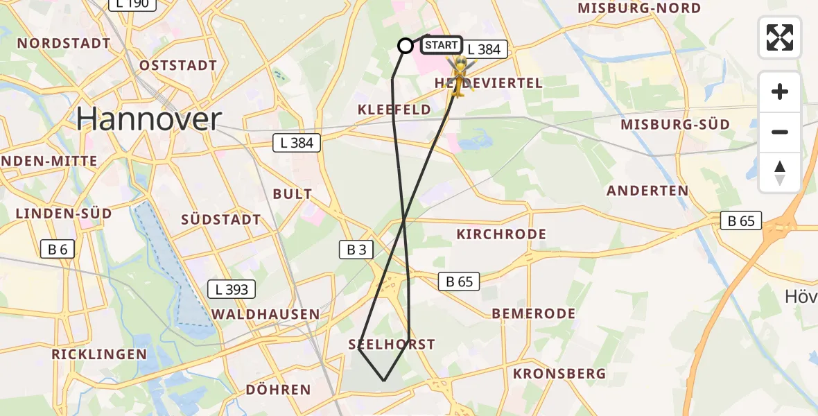 Flugroute Rettungshubschrauber Hannover Luftrettung Hubschrauberlandeplatz (Christoph 4) - Hannover, 25 Juni 2026, 15:43