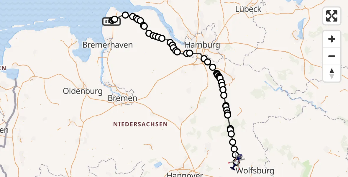 Flugroute Polizeihubschrauber Nordholz-Spieka Flugplatz - Gifhorn Bundespolizei Hubschrauberlandeplatz, 25 Juni 2026, 15:52