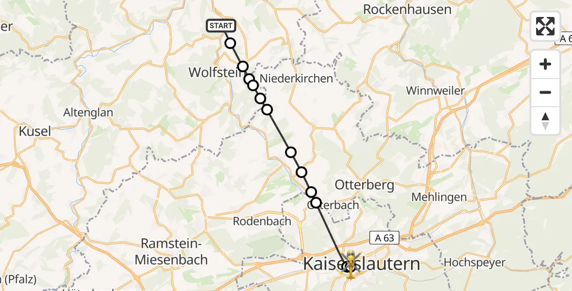 Flugroute Rettungshubschrauber Heinzenhausen - Westpfalz Hospital Kaiserslautern, 25 Juni 2026, 15:54
