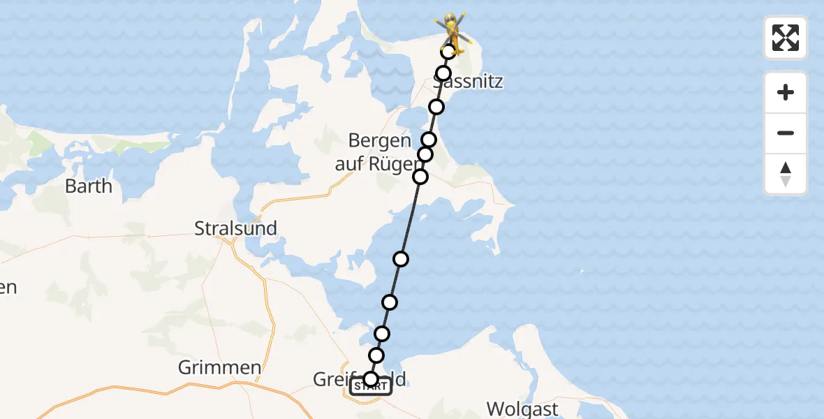 Flugroute Rettungshubschrauber Greifswald Hospital - Lohme, 25 Juni 2026, 16:08