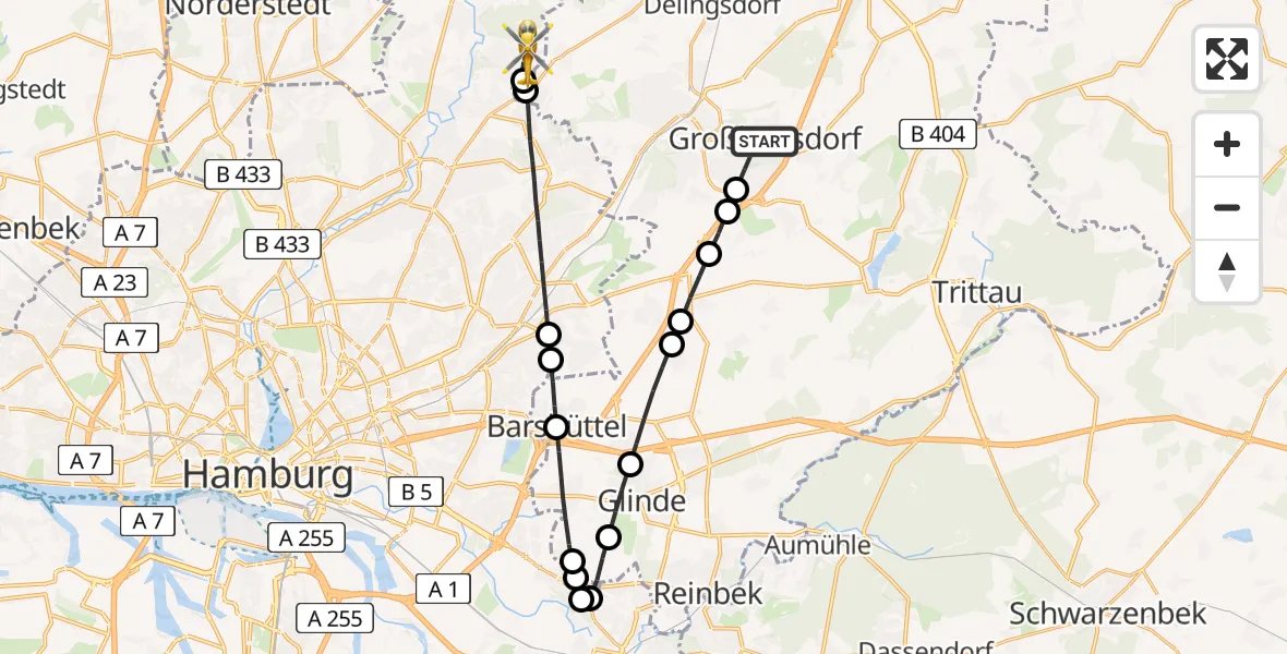 Flugroute Ambulanzhubschrauber Großhansdorf - Hamburg, 25 Juni 2026, 16:17