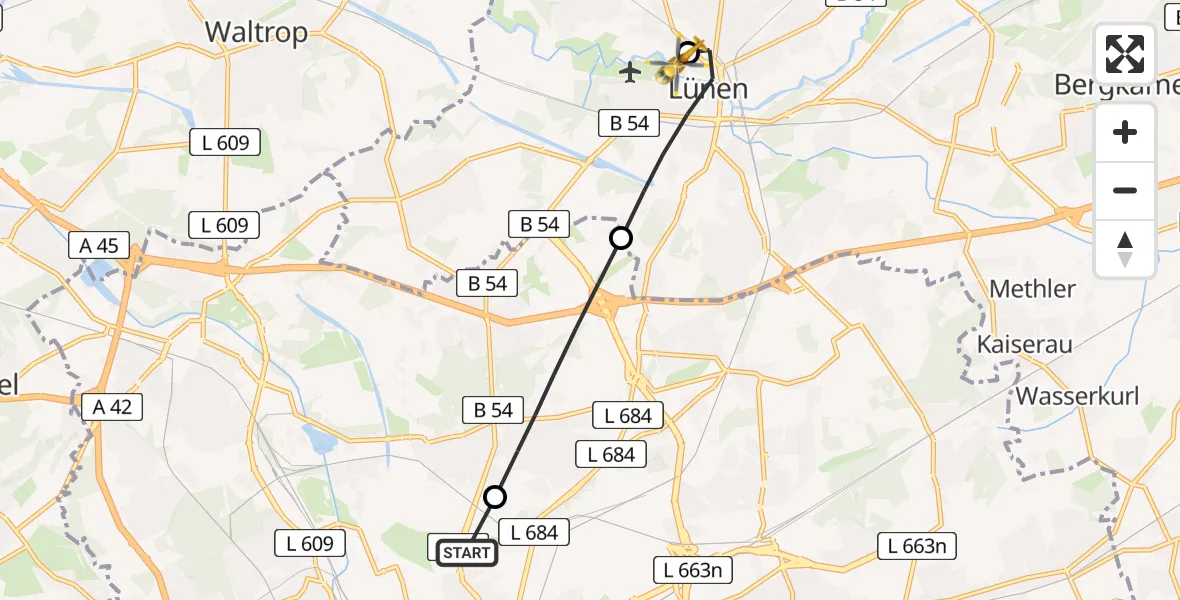 Flugroute Rettungshubschrauber Dortmund Hospital North - Sankt Marien Hospital, 25 Juni 2026, 16:18