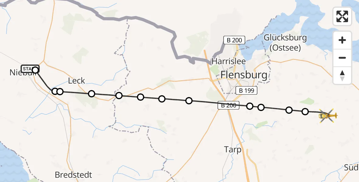 Flugroute Rettungshubschrauber Niebüll - Sörup, 25 Juni 2026, 16:33